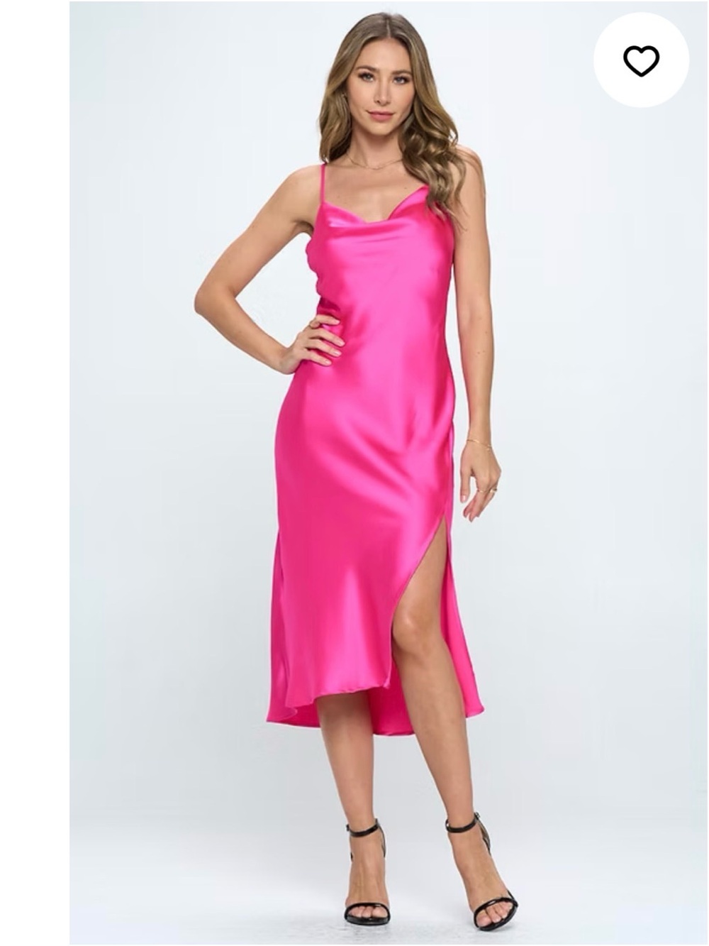 NWT Renee C. Hot Pink Satin Midi Slip Dress Fuschia Size S